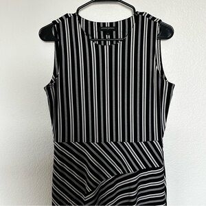 Banana Republic Black and White Striped Asymmetrical Midi Dress